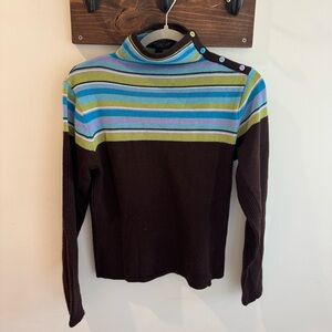 Icelandic Designs 100% Wool Striped Button Collar Turtleneck Medium